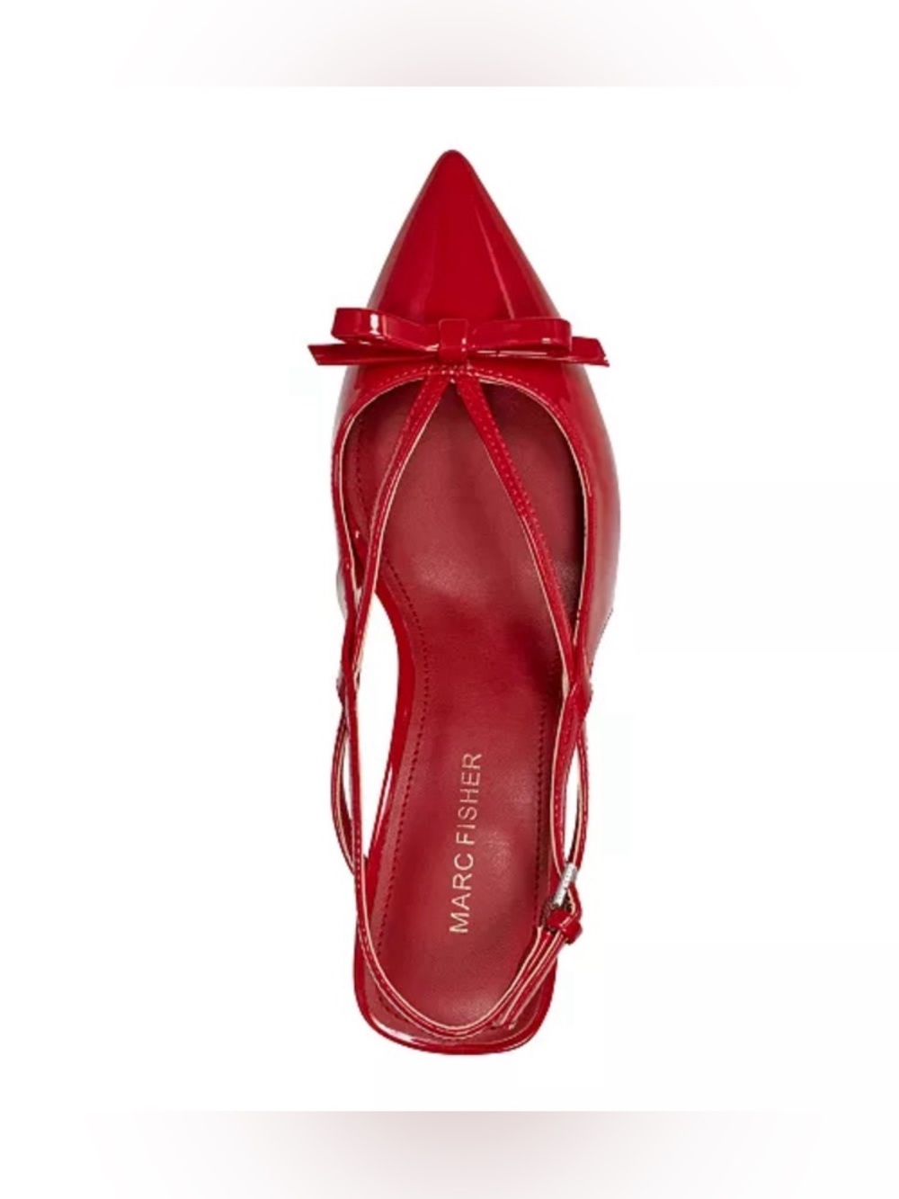 Marc Fisher Red Patent Slingback Pointed-Toe Pumps with Bow Accent - Picture 2 of 7